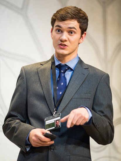 Bullied by a swaggering Conservative: Sam (Simon Lennon)