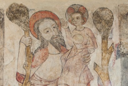 Detail of St Christopher, 15th century, Church of St Botolph, Slapton, Northants