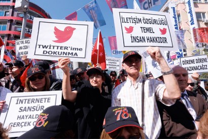 A demonstration in Istanbul against the ban on Twitter, 22 March 2014