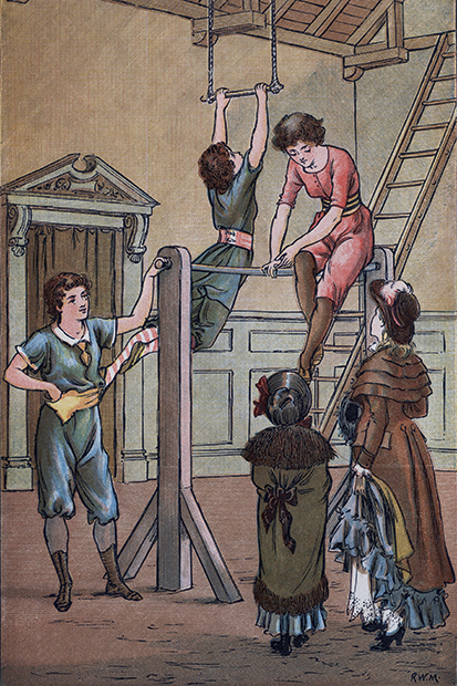 A print of girls in a gym from 1884