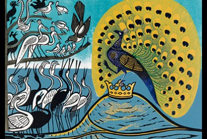 The artists of Essex: ‘Peacock and Magpie’, linocut, Edward Bawden, 1970