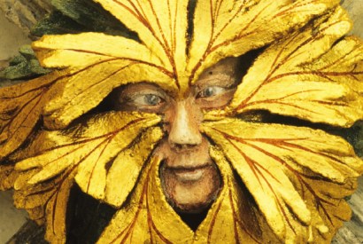 The Green Man on a roof boss in Norwich cathedral