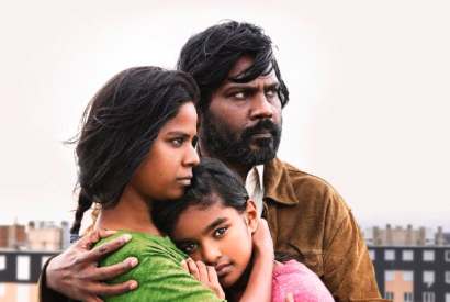 The outsiders: Kalieaswari Srinivasan (Yalini), Claudine Vinasithamby (Illayaal), Jesuthasan Antonythasan (Dheepan)