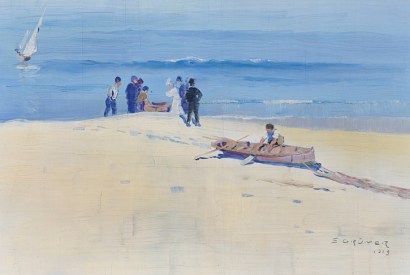ELIOTH GRUNER 1882-1939 Fisherman, Coogee Beach 1913 oil on wood, 19 x 28 cm