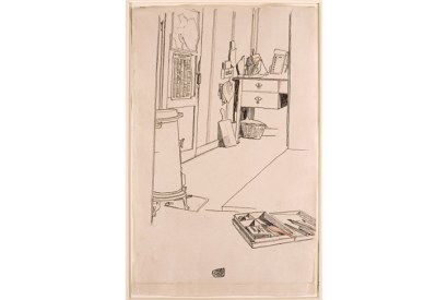 ‘Office at the Mühling prisoner-of-war camp’, 1916, by Egon Schiele