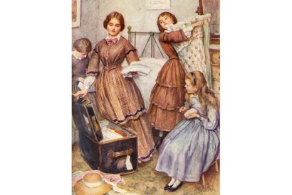 Little Women, Chapter IX: ‘Meg Goes to Vanity Fair’. Her sisters help her pack