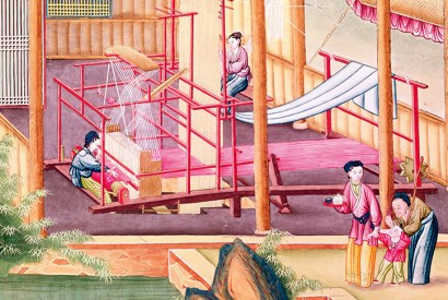 Silk-weaving in China. An illustration from a book on the silk industry. Chinese school, 19th century