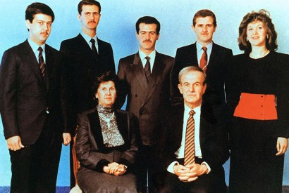 Former Syrian President Hafez al-Assad and his wife Anisa with his children (l-r) Maher, Bashar, Bassel, Majd and Bushra. Photo: Louai Beshara/ AFP/ Getty Images
