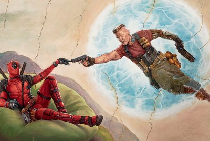 Cable and Deadpool recreate the image from the Sistine chapel (Deadpool 2) [Rex Shutterstock]
