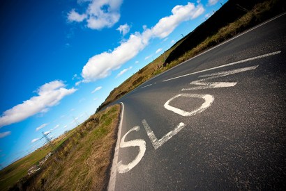 Slow road marking on a country road